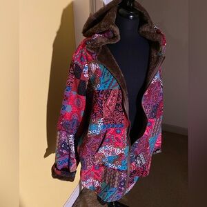 Patchwork Hooded Jacket with Faux Fur Lining